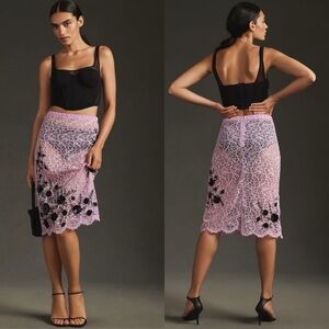 Anthropologie Appliqué Lace Skirt in Lilac